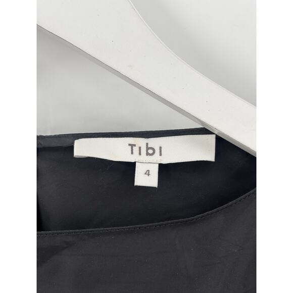 Tibi Blouse Womens 4 Black Ruched Ruffle 3/4 Sleeves Keyhole Back Button - Picture 7 of 16